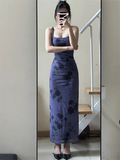 - Purple floral suspender dress summer GEU1161