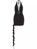 - Sexy Deep V Neck Black Dress  GEU1386