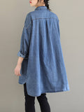 Momentlover Split-Joint Pockets Buttoned Asymmetric Loose Long Sleeves Lapel Blouses&Shirts Tops