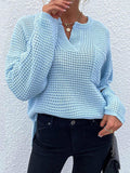 Momentlover Notched Long Sleeve Sweater