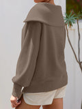 Momentlover Zipper Solid Color Loose Long Sleeves V-Neck Sweatshirt Tops