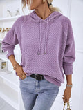 Momentlover Texture Drawstring Long Sleeve Hooded Sweater