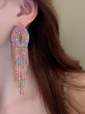 Gradient Hollow Rhine Stones Tasseled Drop Earrings