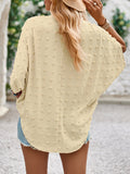 Momentlover Solid Color Jacquard Loose Half Sleeves V-Neck T-Shirts Tops