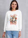 Momentlover Leopard Graphic Round Neck Sweatshirt