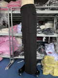 Momentlover Split-Joint Solid Color Pockets Buttoned Wide Leg Loose Trousers Pants