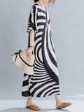 Momentlover Original Striped Irregularity Round-Neck Midi Dress