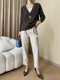 Momentlover Buttoned Asymmetric Loose Long Sleeves V-neck Sweater Tops