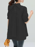 Momentlover Solid Color Pleated Bowknot Loose Half Sleeves Mock Neck Blouses&Shirts Tops