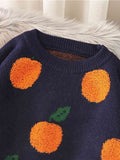 Momentlover Printed Round Neck Drop Shoulder Sweater