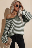 Momentlover Striped Dropped Shoulder Sweater