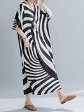 Momentlover Original Striped Irregularity Round-Neck Midi Dress