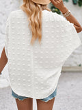 Momentlover Solid Color Jacquard Loose Half Sleeves V-Neck T-Shirts Tops