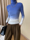 Momentlover Gradient Skinny Long Sleeves High-Neck Sweater Tops Pullovers
