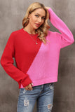 Momentlover Two-Tone Round Neck Dropped Shoulder Sweater