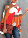 Momentlover Printed Hollow Chains Asymmetric Short Sleeves Loose Halter-Neck T-Shirts Tops