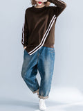 Momentlover Striped Loose Long Sleeves Round-neck Hoodies&Sweatshirt