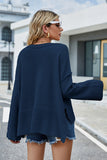 Momentlover Round Neck Dropped Shoulder Slit Sweater