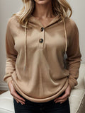 Momentlover Waffle-Knit Drawstring Quarter Button Hoodie