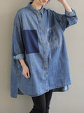 Momentlover Split-Joint Pockets Buttoned Asymmetric Loose Long Sleeves Lapel Blouses&Shirts Tops