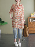Momentlover Original Creation Long Sleeves Loose Printed Lapel Collar Blouses&Shirts Tops