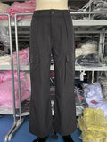 Momentlover Split-Joint Solid Color Pockets Buttoned Wide Leg Loose Trousers Pants
