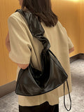 Momentlover Zipper Solid Color Pleated Handbags