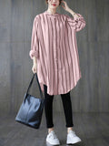 Momentlover Striped Buttoned Loose Long Sleeves Blouses&Shirts Tops