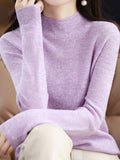 Momentlover Office Long Sleeves Solid Color High-Neck Sweater Tops Pullovers