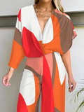 momentlover Loose Contrast Color Printed V-Neck Jumpsuits