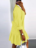 Momentlover Split-Joint Solid Color Pleated Buttoned Loose Long Sleeves Lapel Shirt Dress Mini Dresses