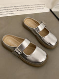 Momentlover Split-Joint Shallow Cut Round-Toe Belt Buckle Slippers&Mules Platform Shoes