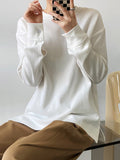 Momentlover 3 Colors Loose Casual Solid Color Split-Side T-Shirt Top