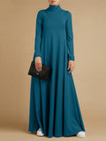 Momentlover Casual Loose 4 Colors High-Neck Long Sleeves Maxi Dress