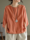 Momentlover Vintage Loose Round-Neck Batwing Sleeves T-Shirt