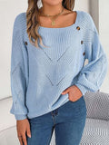 Momentlover Openwork Buttoned Square Neck Sweater