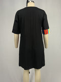 Momentlover Striped Contrast Color Asymmetric Plus Size Loose Round-neck Mini Dresses
