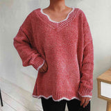 Momentlover V-Neck Drop Shoulder Long Sleeve Sweater