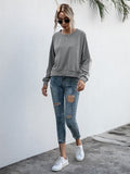 Momentlover Lace-Up Round Neck Long Sleeve Sweatshirt