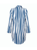 Momentlover Striped Buttoned Loose Long Sleeves Lapel Shirt Dress Mini Dresses
