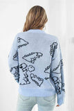 Momentlover Dinosaur Pattern Round Neck Sweater
