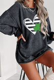 Momentlover Heart Lucky Clover Round Neck Dropped Shoulder Sweatshirt