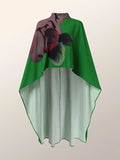 Momentlover Cape High-Low Flower Print Hollow Mock Neck Pants Set Two Pieces Set