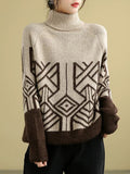 Momentlover Original Print High-Neck Knitting Sweater