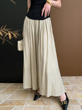 Momentlover Solid Color Pleated A-Line Skirts Bottoms