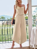 Momentlover Elasticity Chains Asymmetric Wide Leg Sleeveless Asymmetric Collar Jumpsuits