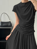 Momentlover Short Sleeves Solid Color Mock Neck T-Shirts Tops
