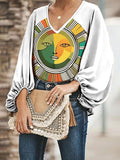 Momentlover Long Sleeves Loose Elasticity Figure V-neck T-Shirts Tops