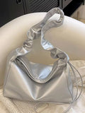 Momentlover Zipper Solid Color Pleated Handbags