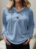 Momentlover Waffle-Knit Drawstring Quarter Button Hoodie